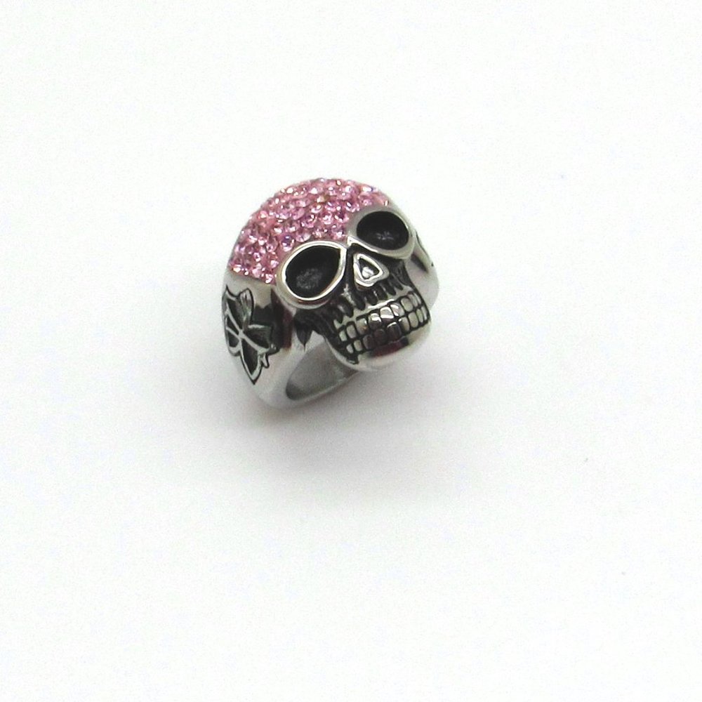 Stainless Steel Light Pink Head Skull Ring